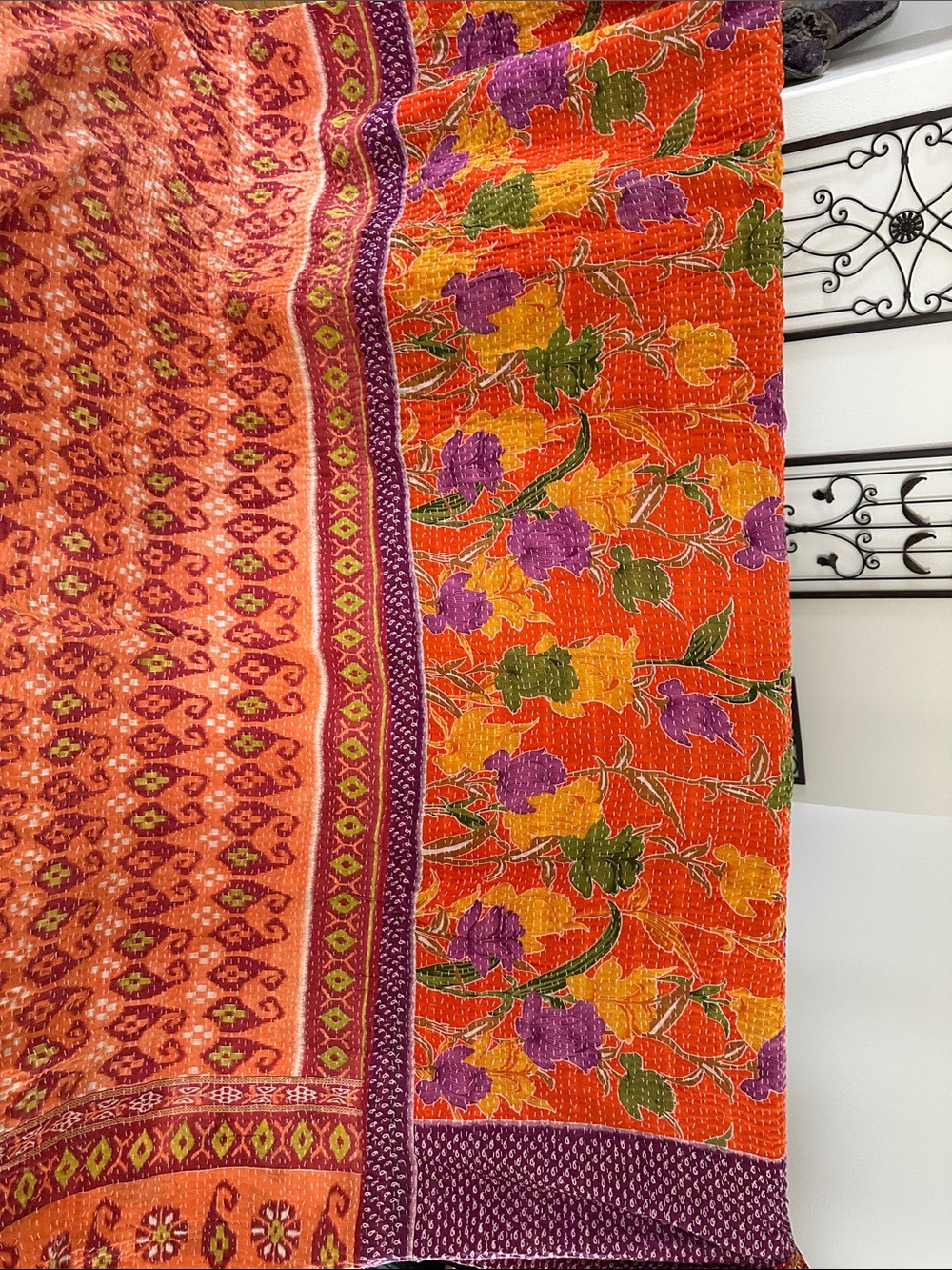 One of a Kind Reversible Queen Kantha Quilt